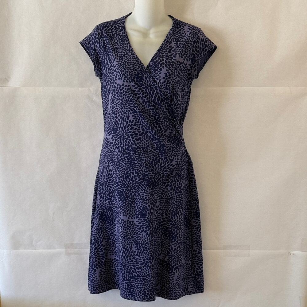 Athleta Nectar Faux Wrap Ruched Dress Size XS Purple Athleisure Travel Stretch